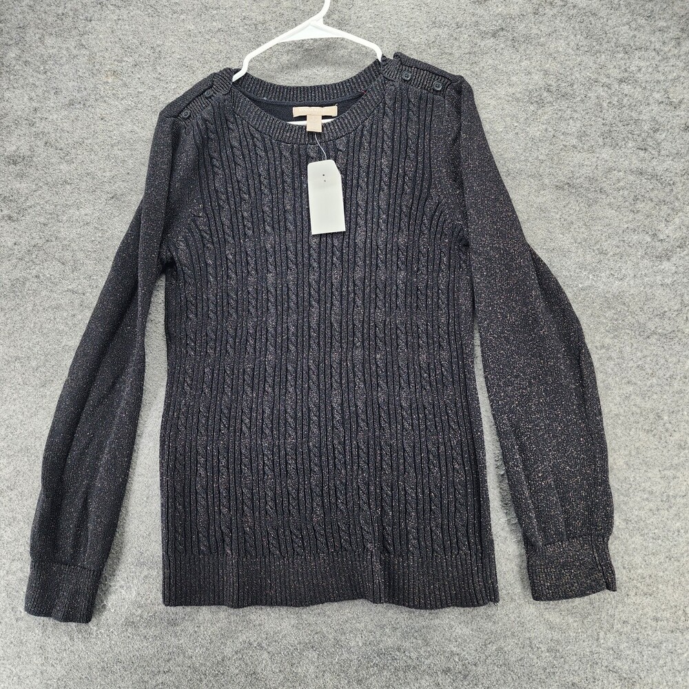 Banana Republic Sweater Womens Large Long Sleeve Black Gold Cable Knit